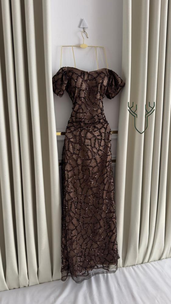 فستان ترتر لامع بلونين فاخرين (زيتي – بني شوكولاتة)
