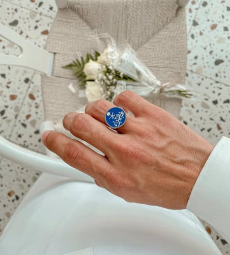 خاتم ازرق ملكي دأئري مخصص حسب الطلب