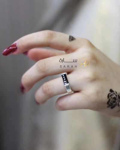 خاتم تاريخ المميز حجر اسود فضه ايطالي عيار 925 - تُصمم على الطلب