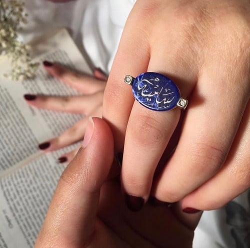 خاتم ملكي حجر ماربل كحلي بفصين