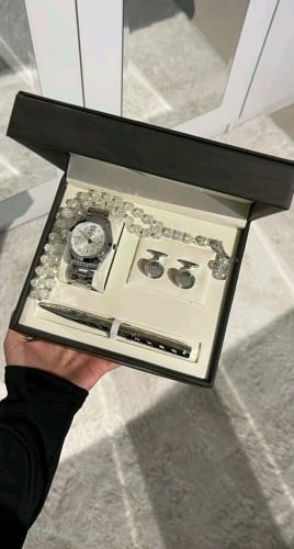 طقم ساعه رجالي ملكي فضي