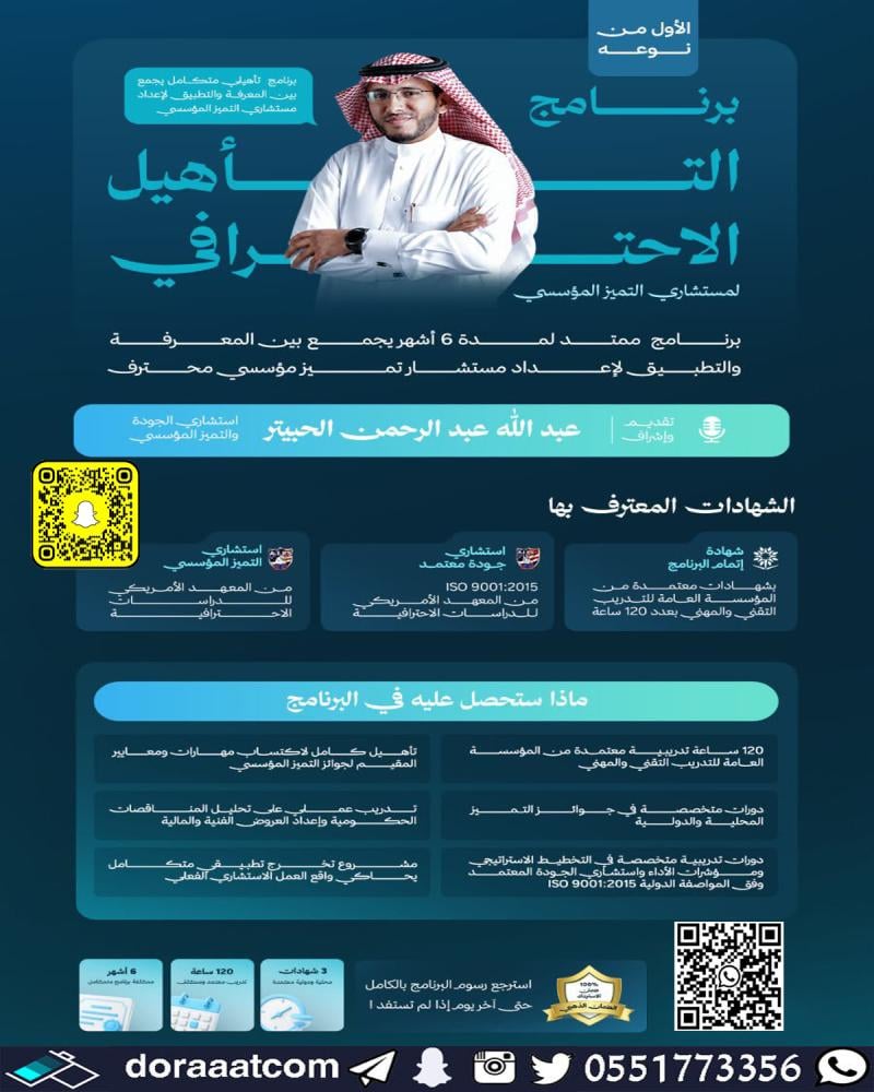 برنامج التأهيل الاحترافي لمستشاري التميز المؤسسي