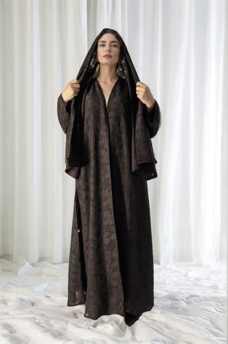 عباية مع طرحة شيفون ديفوريه(لون عودي)