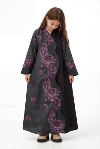 عباية بناتي بتدخيلات جاكار مشجر (روز) #265