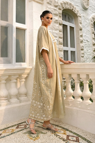 جلابية لنن مطرز قطعتين