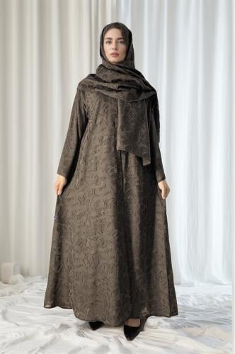 عباية مع طرحة شيفون ديفوريه(لون زيتوني)