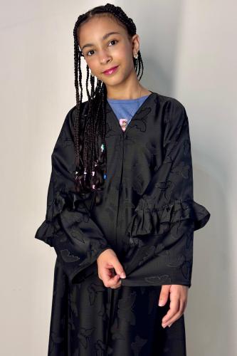 عباية للبنات بطبعة فراشات و كسرات على الأكمام