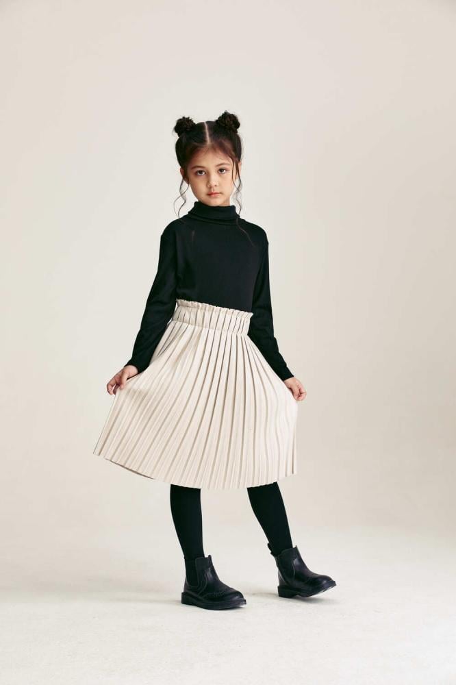 Wide pleated velvet skirt