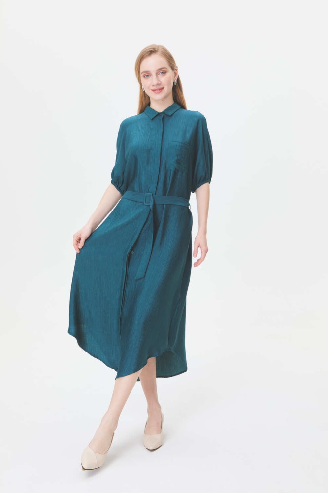 Shirt dress with tie belt سنبل SONBOL - Main Image