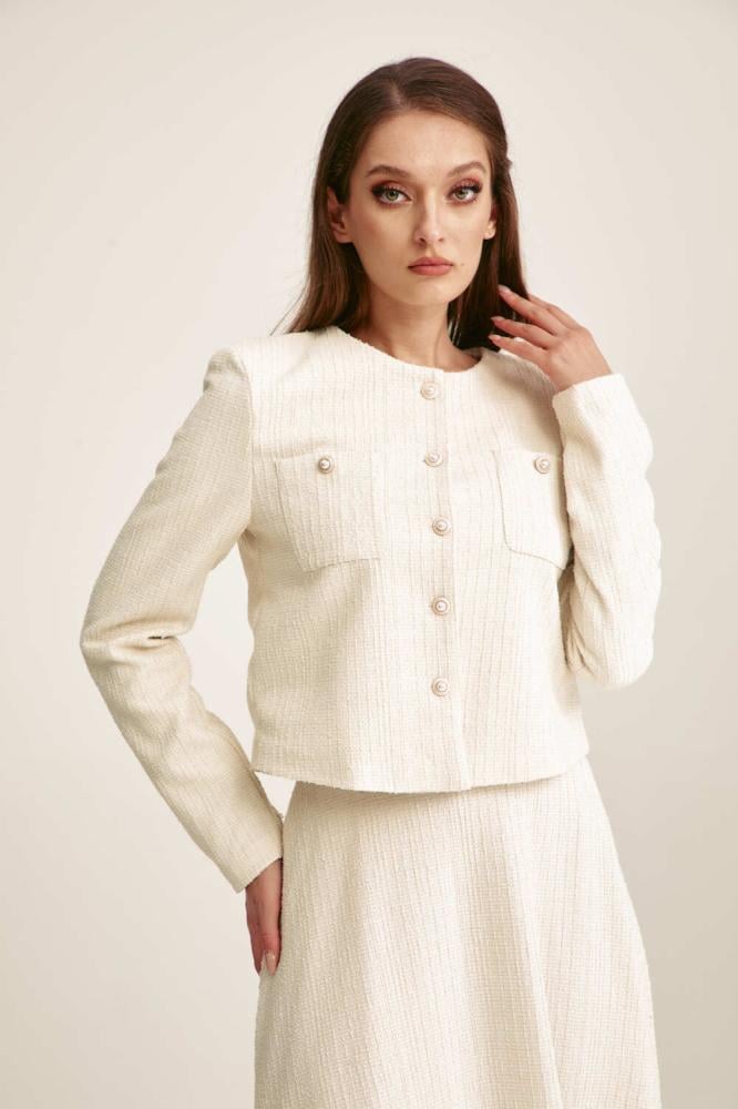 Button-detailed tweed jacket