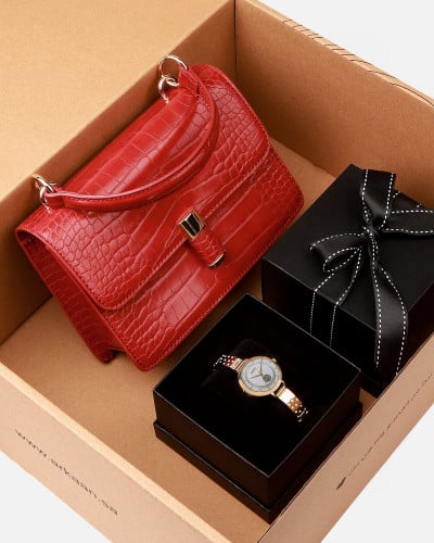 ‎ طقم هدايا نسائي أنيق ساعة وشنطة  |  SZHU096L16161601