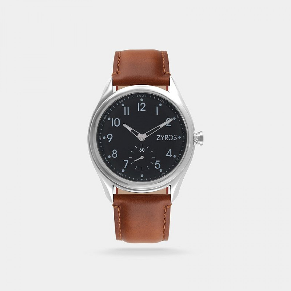 ‎ ساعة زايروس الرجالية من الجلد باللون البني الأنيق  |  ZAL036M110702