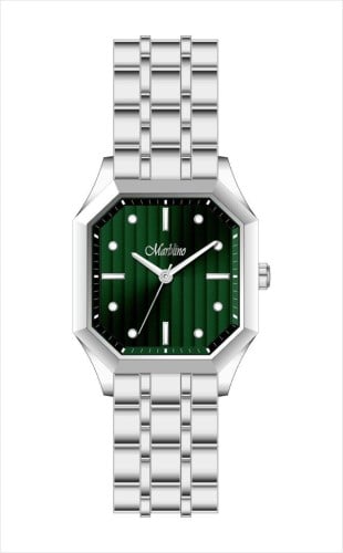 Marbelino Men s Stainless Steel Square Watch with Dark Green