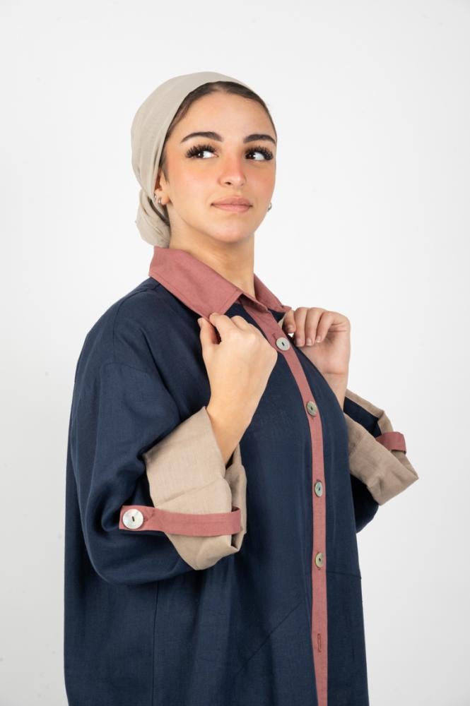 كارديغان كحلي بأكمام بيج