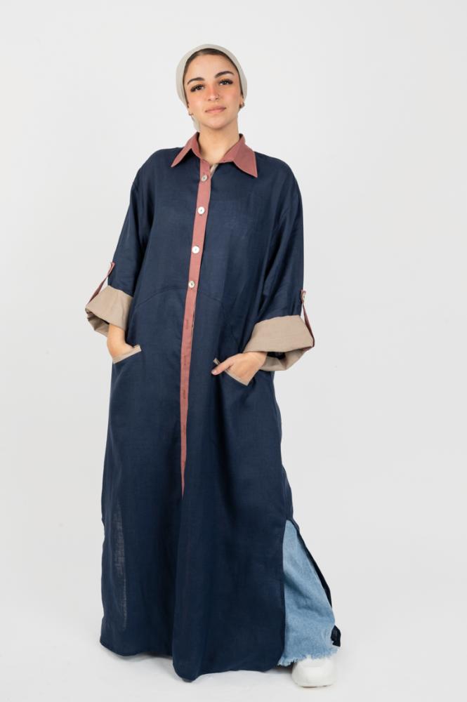 كارديغان كحلي بأكمام بيج