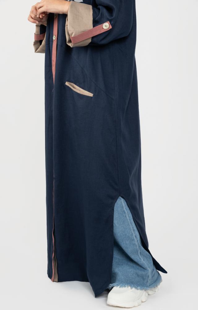 كارديغان كحلي بأكمام بيج