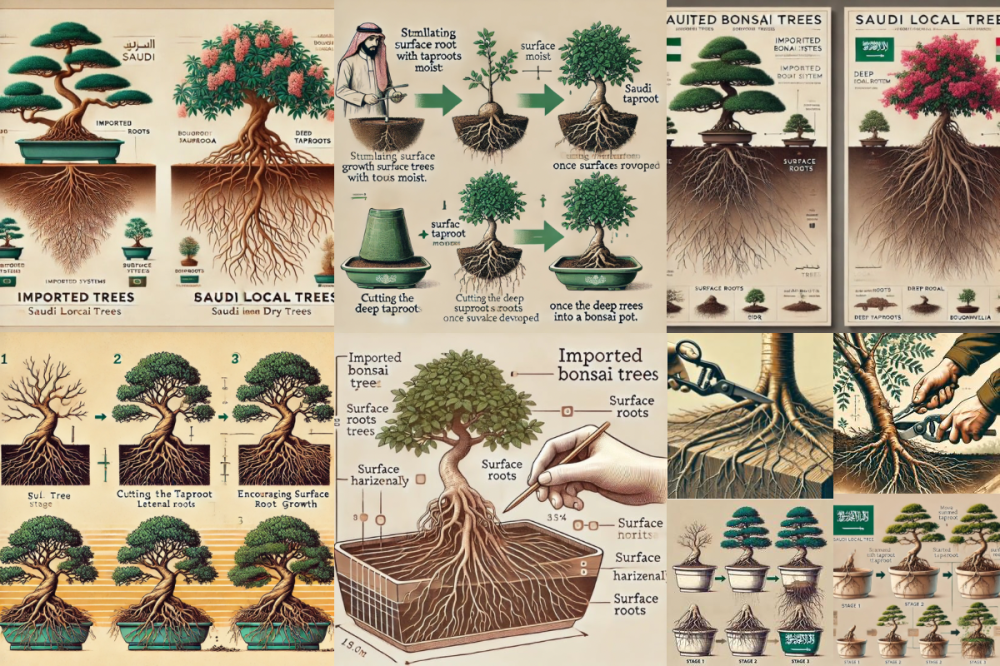 “تقنيات تقليم الجذور لتحويل الأشجار المحلية السعودية إلى بونساي: التركيز على الجذور الوتدية”
