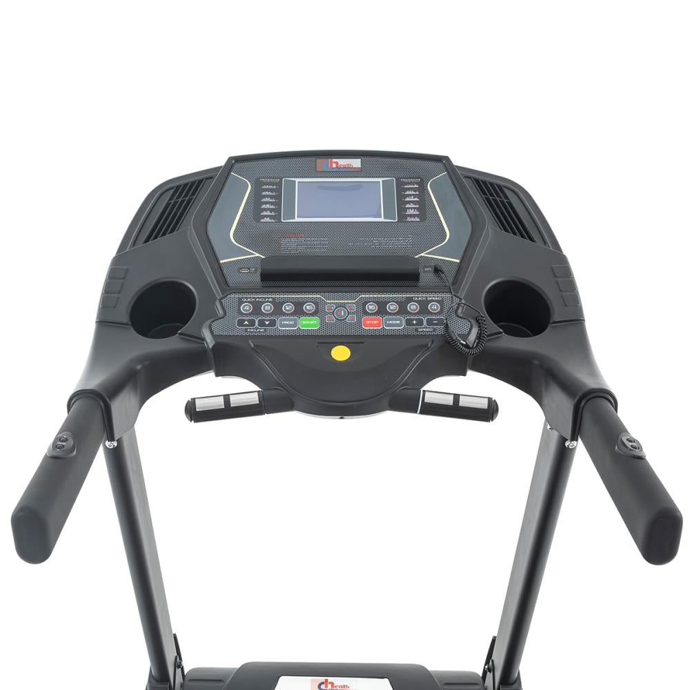 لوحة التحكم الأمامية مع حامل أكواب في جهاز سير كهربائي قابل للطي