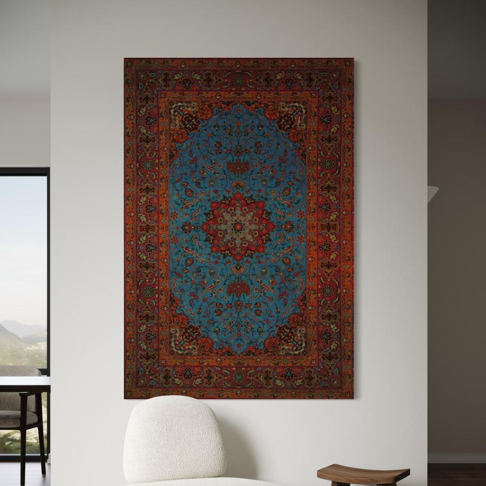 لوحة سجاد مخمل أزرق وبرتقالي دافئ