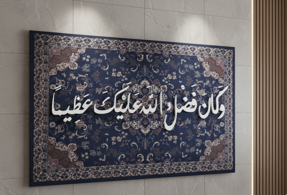 وكان فضل الله عليك عظيما |مخمل وأحرف خشبية بارزة | 100 * 200 سم