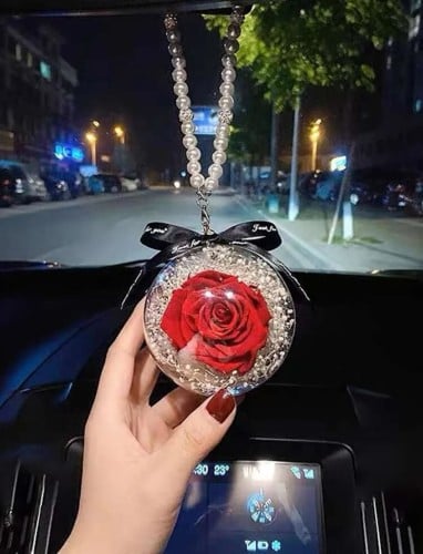 تعليقة للسيارة على شكل وردة مزخرف بلؤلؤ صناعي
