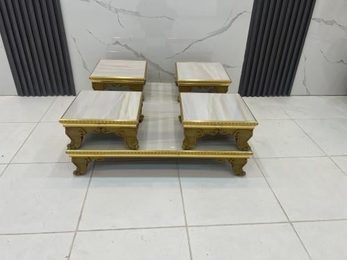 طقم طاوله حبه وأربع صغير إطار ذهبي بديل رخام