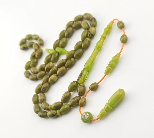 سبحه فاتوران ناعمه بلون تفاحي معرق و خرز صنوبري قياس 5.5 في 9.5 ملم 55 خرزه