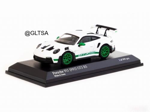 Porsche 911 (992) GT3 RS White Green 1:64 Minichamps 643062104 Tarmac Works T64MC-005-WG LIMITED 999 PCS
