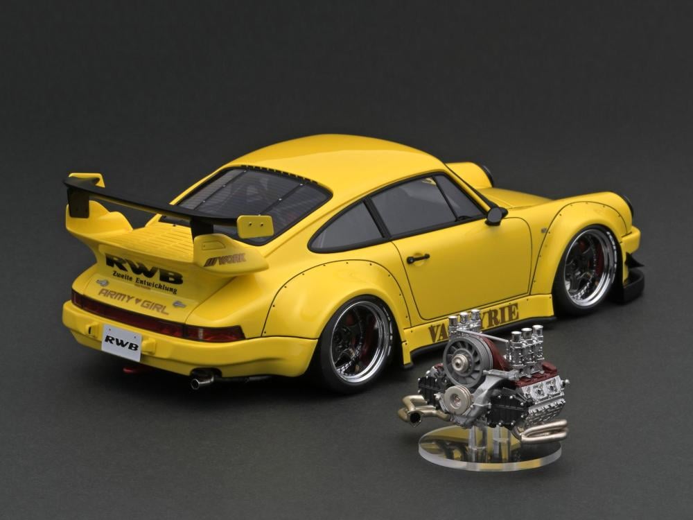 Porsche RWB 930 Yellow with RWB 964 Engine 1:18 Ignition Model