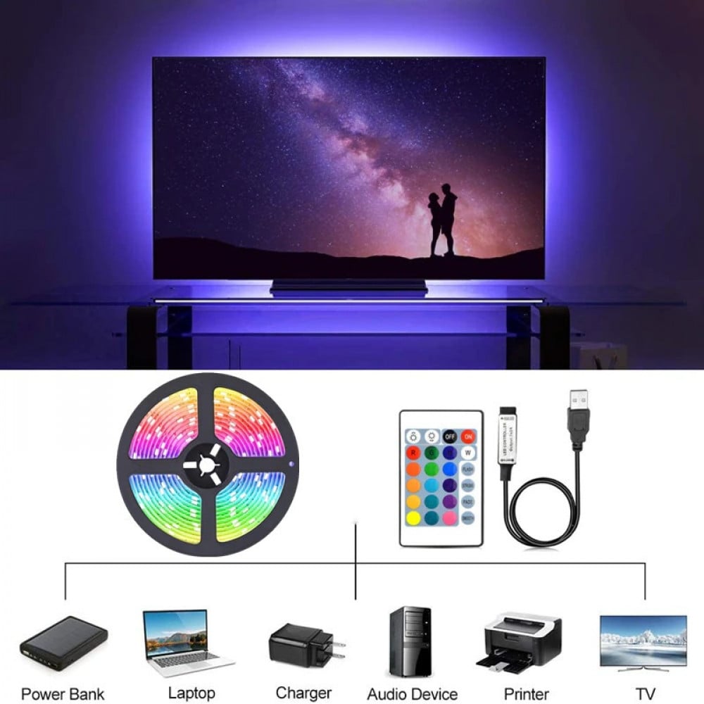 شريط إضاءة 16 لون RGB تحكم بـ (ريموت كنترول) 5متر