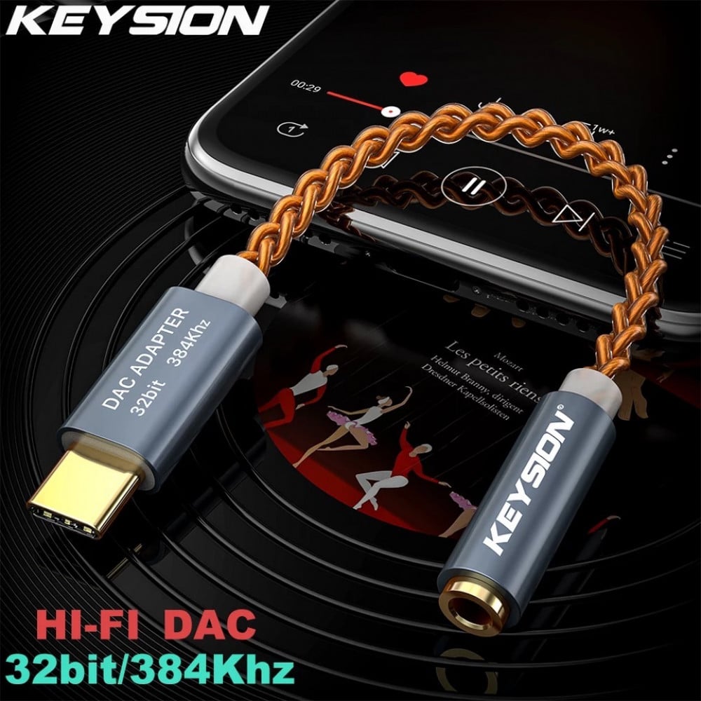 KEYSION HIFI DAC earphone Amplifier USB Type C to 3.5mm Headphone Jack audio  adapter 32bit 384kHz Digital Decoder AUX Converter - ِAbhir-Online