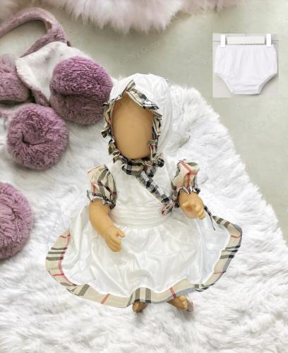 فستان بناتي كاروهات مع قبعه