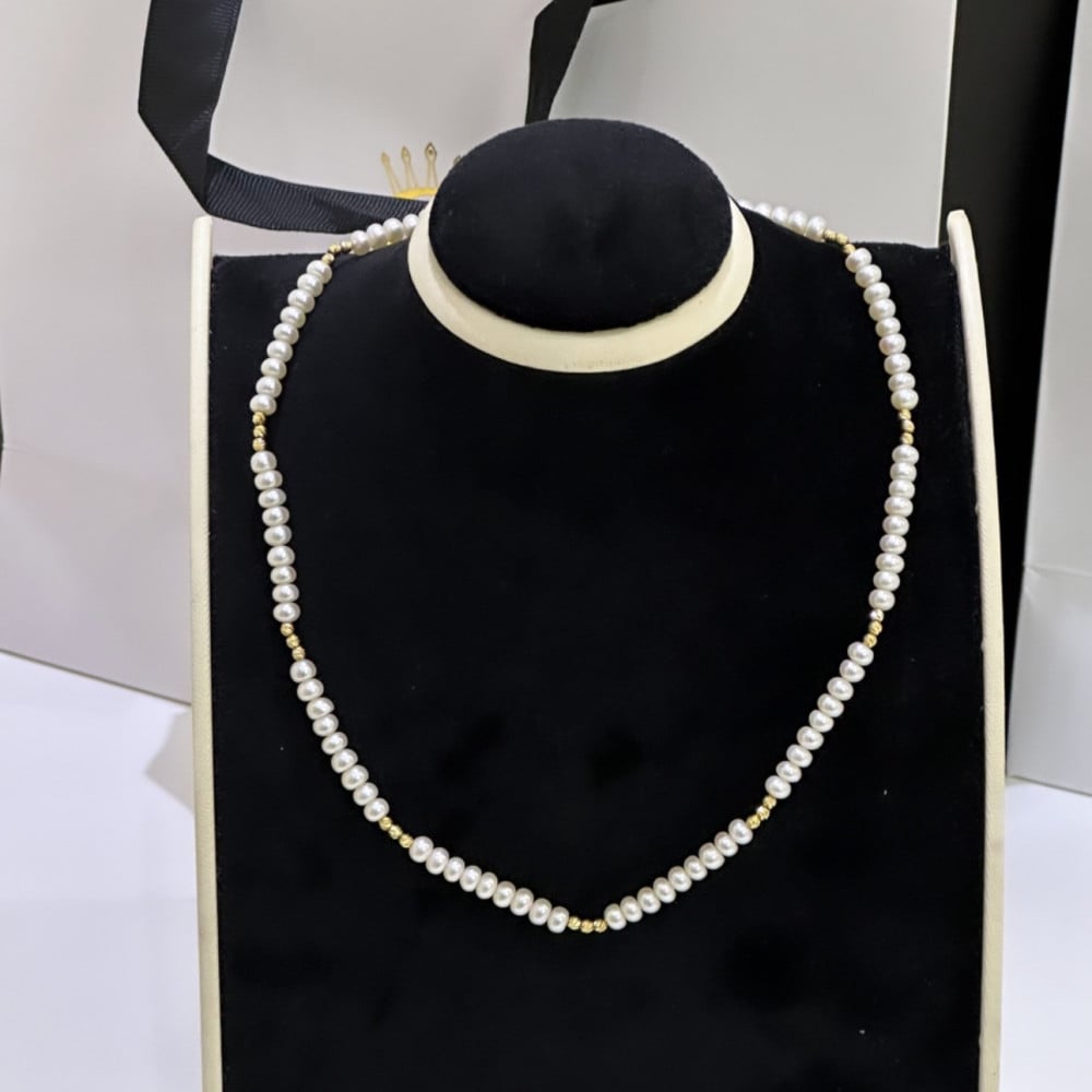 [HAESOOL] 925silver☆Gold ball pearl chain Necklace Stainless Steel Ball Chain Silver Ball Chain Necklace Pearl