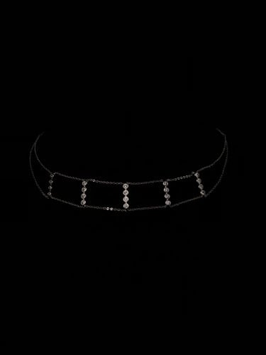 (Silver Choker Necklace) O&A سلسال شوكر زيركون مطل...