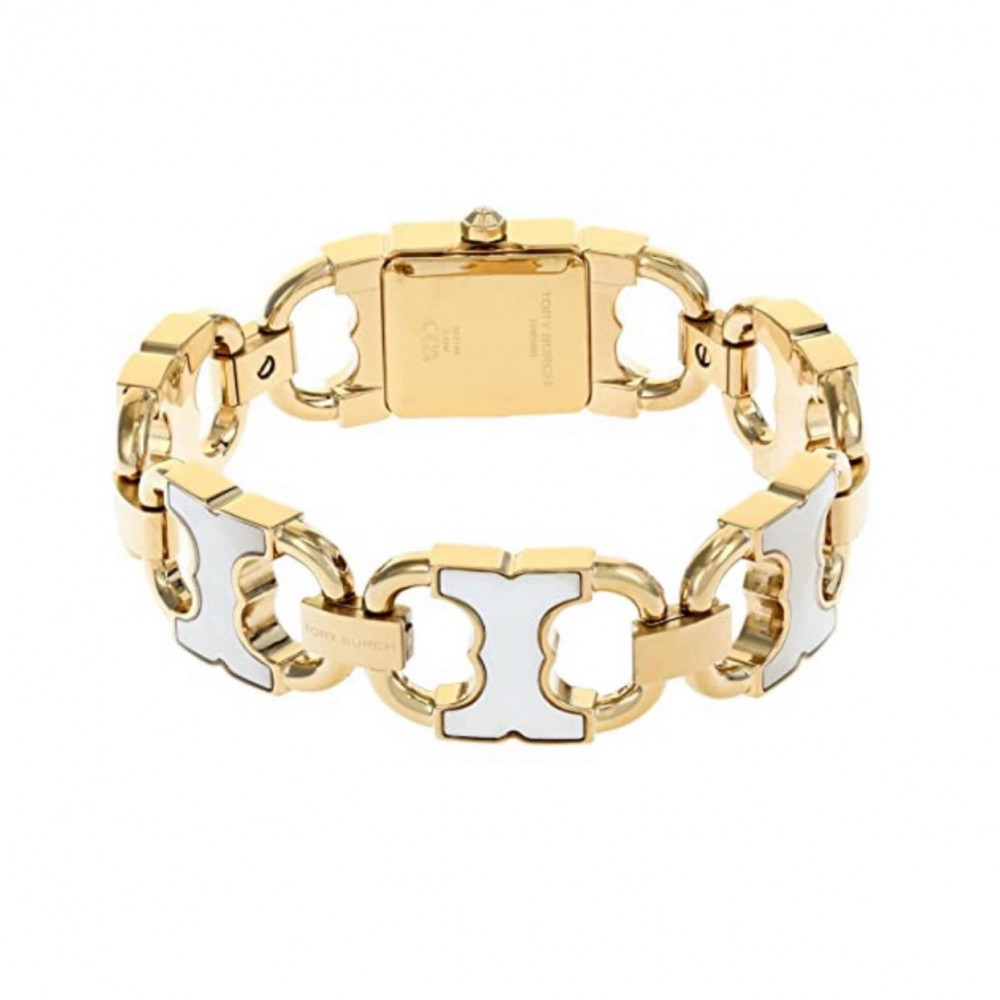 TORY BURCH Women's Double T-Link White & Gold-Tone Stainless Steel Bracelet  Watch 22mm 