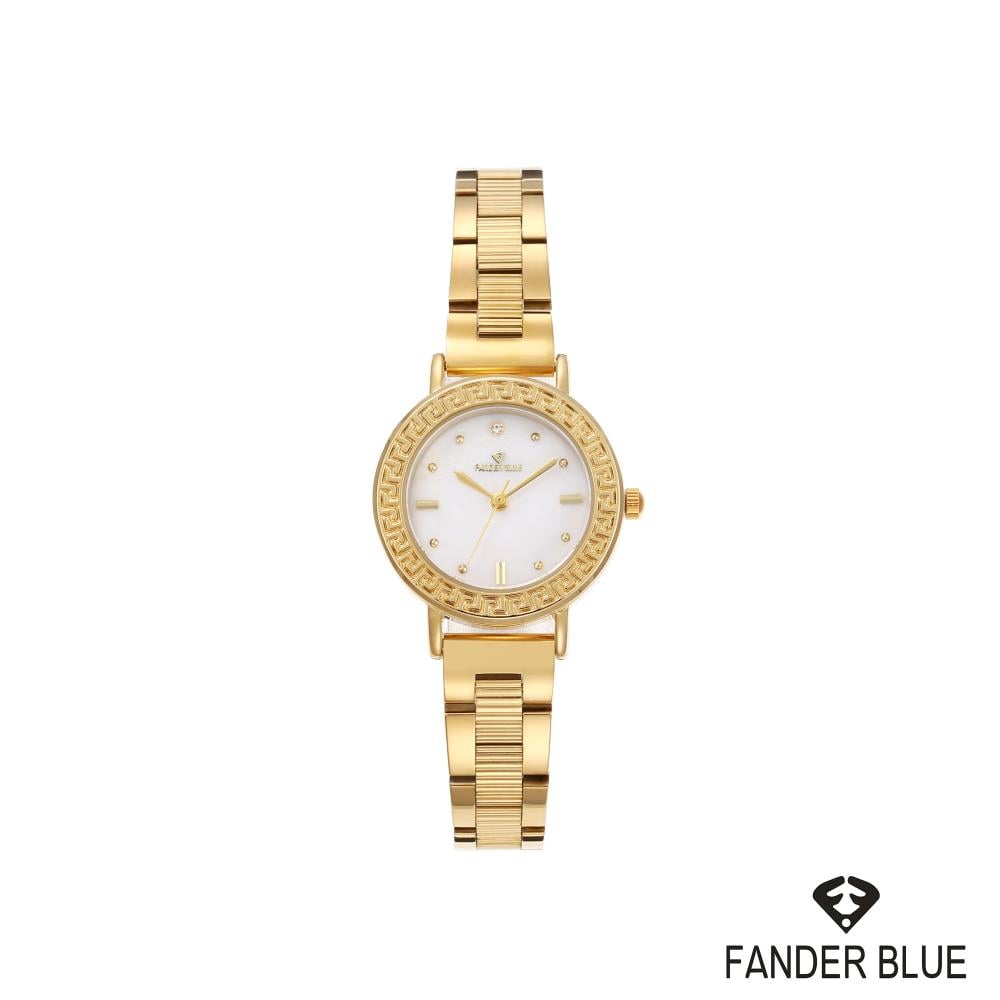 ساعة فندربلو نسائي بسير الستيل ذهبي  ميناء ابيض