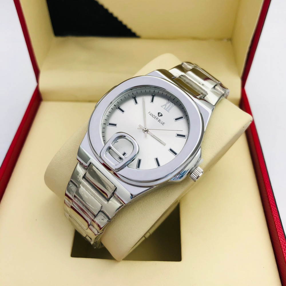 ساعة فندربلو رجالي بسير الستيل ميناء ابيض