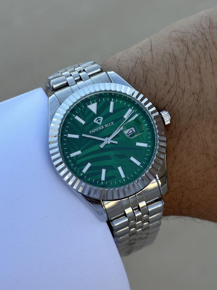 ساعة فندربلو رجالي بسير الستيل ميناء اخضر