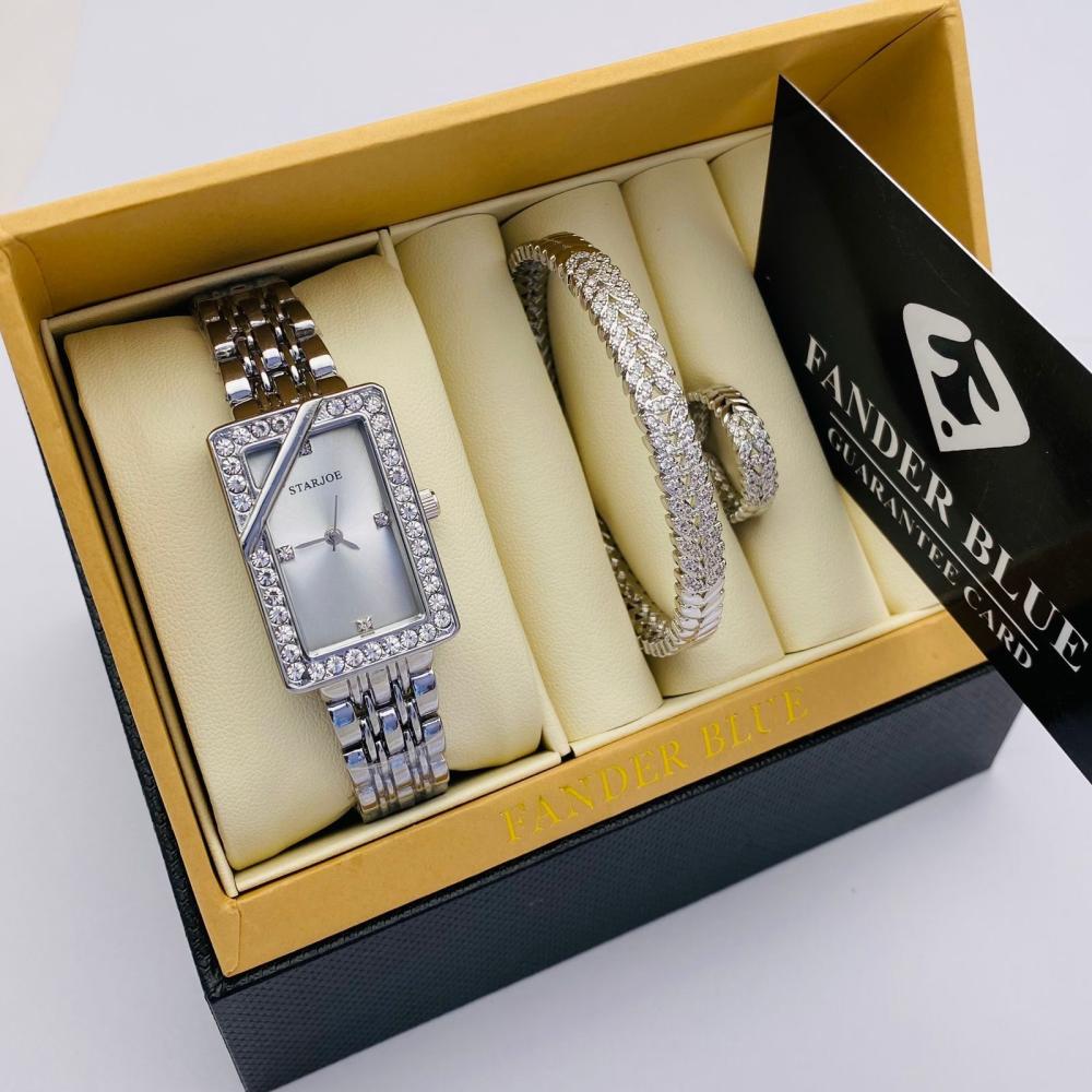 طقم فندربلو نسائي بسير الستيل واسوار وخاتم