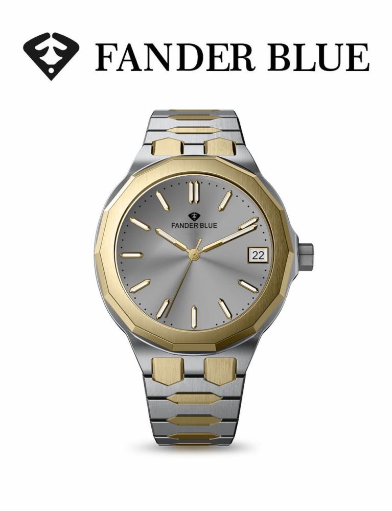 ساعة فندربلو رجالي بسير الستيل ذهبي فضي ميناء رمادي
