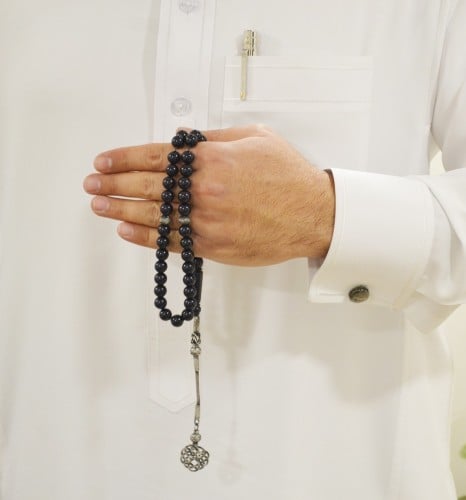 سبحة بكلايت كحلية مع تبليكة فضة 1499