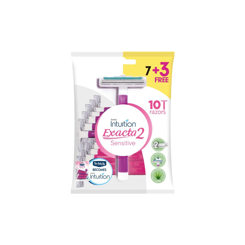 Schick Exacta 2 Sensitive For Women Two Blades With Aloe Vera And Vitamin E 7+3 Razors