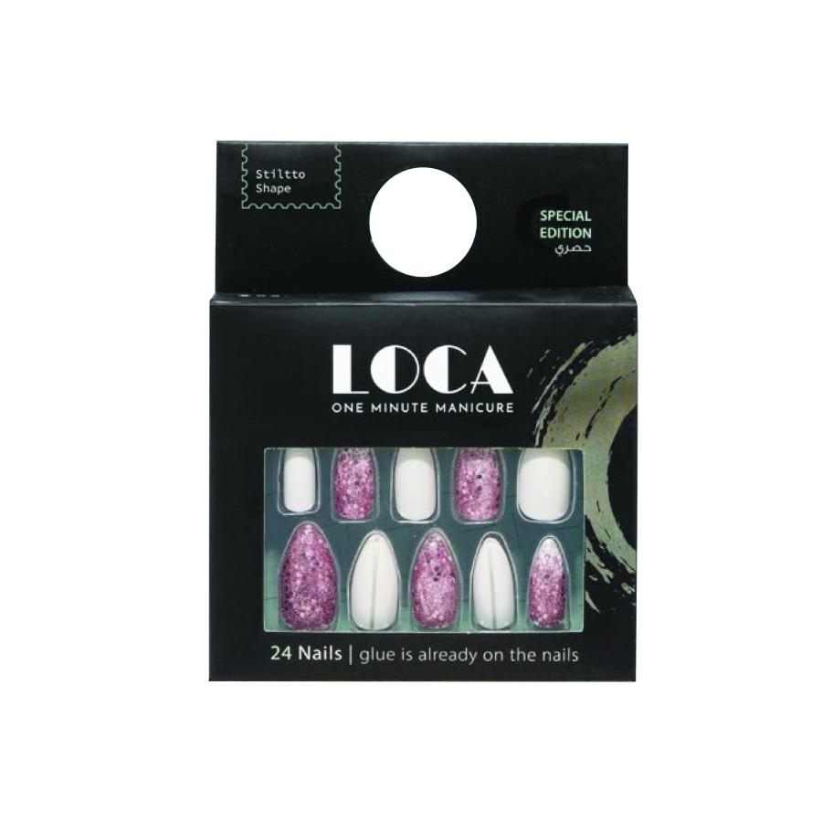 Loca Press On Nails White & Pink Glitter Stiletto Shape