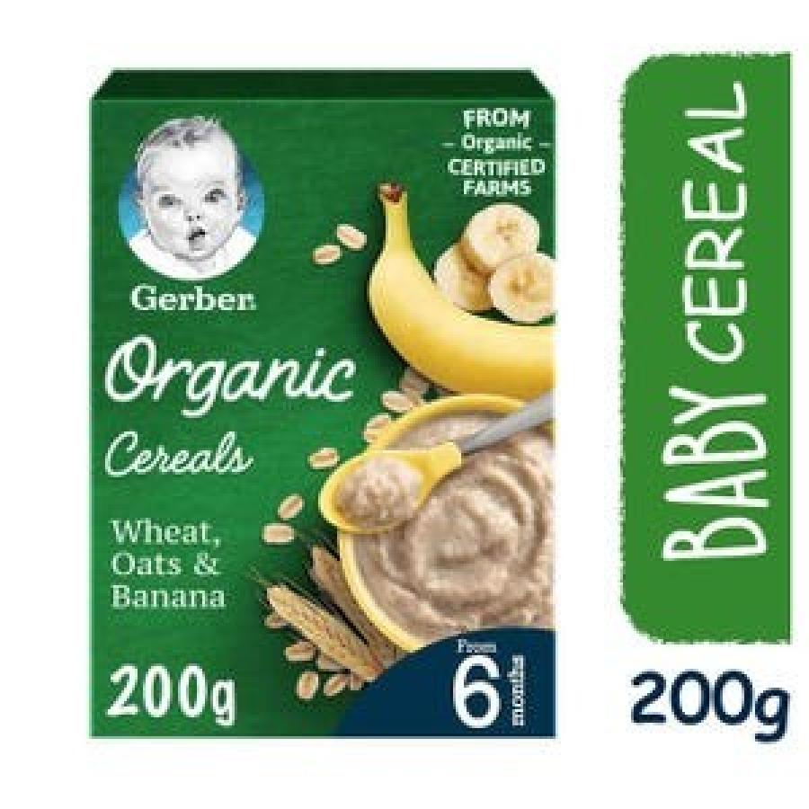 Gerber Organic Cereal Wheat Oats & Banana +6 Months 200 Gm