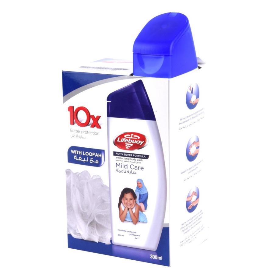 Lifebuoy Body Wash Mild Care 300 ml + Puff