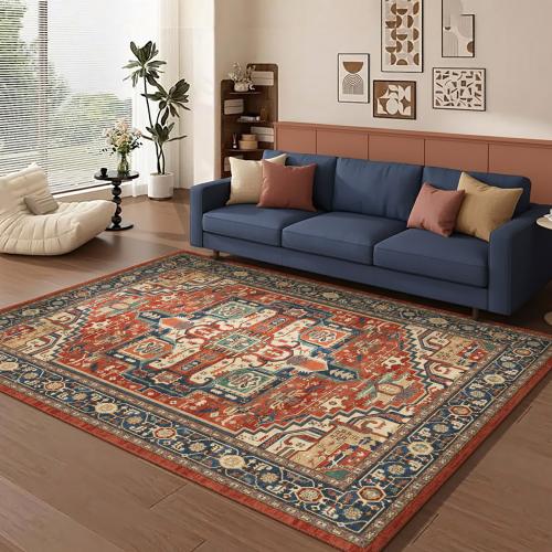 سجادة بوهيمية ريفية (Rustic Boho) | بنمط هندسي تراثي جريء | ألوان طينية (Terracotta)