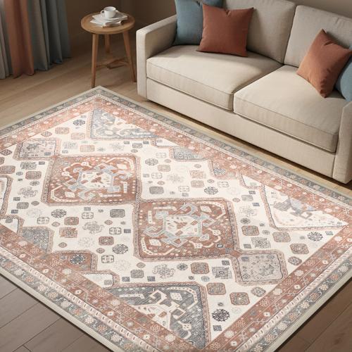 سجادة بوهيمي عتيقة بألوان محايدة (Boho Vintage) | نمط قبلي هندسي صدئي و رمادي