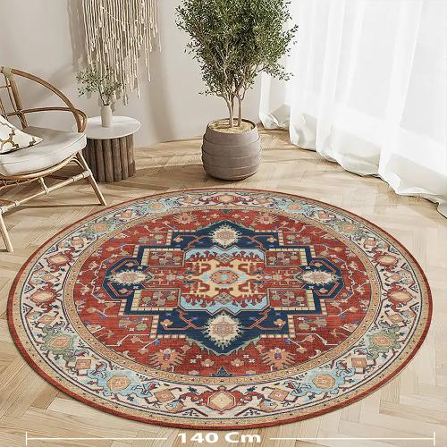 زولية دائرية تراثية بألوان جريئة | نمط هريس سيرابي | مقاس دائري 140 سم