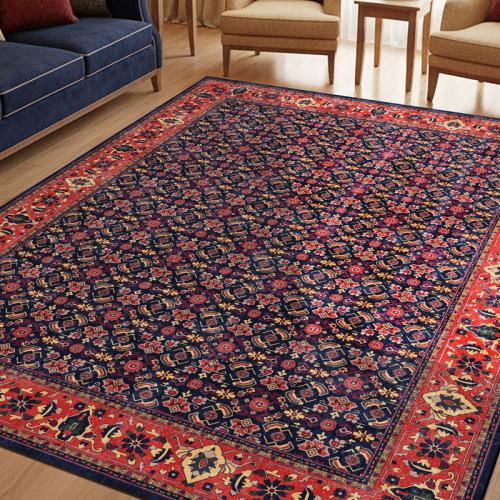 سجادة غرفة معيشة | نمط زهري كثيف باللون الكحلي الداكن والأحمر القرمزي | مقاسات متعددة