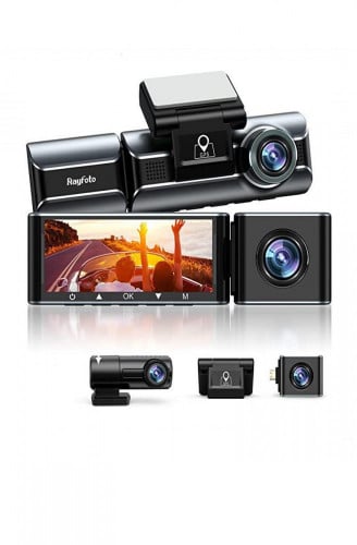 كاميرا تسجيل Rayfoto ثلاث كاميرات 4K Dash Cam